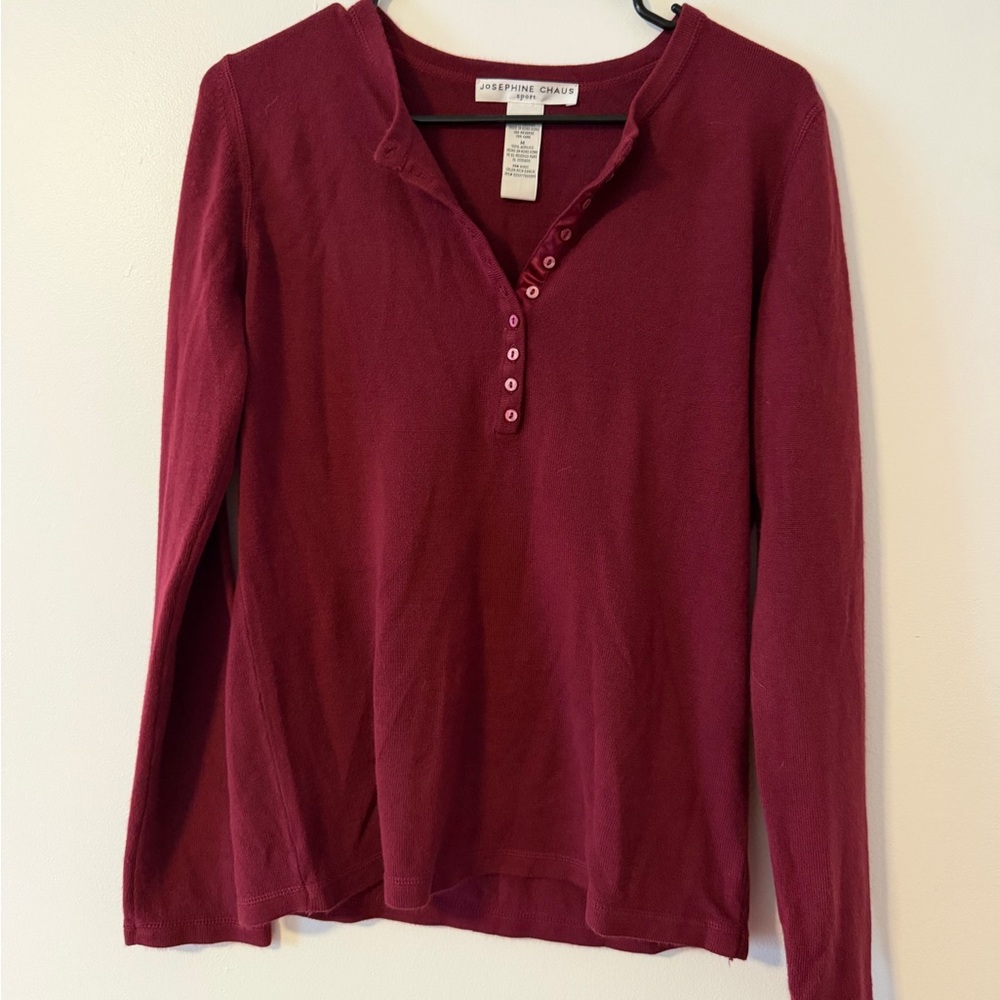 Josephine Chaus Women's Long-Sleeve Henley in Deep Wine